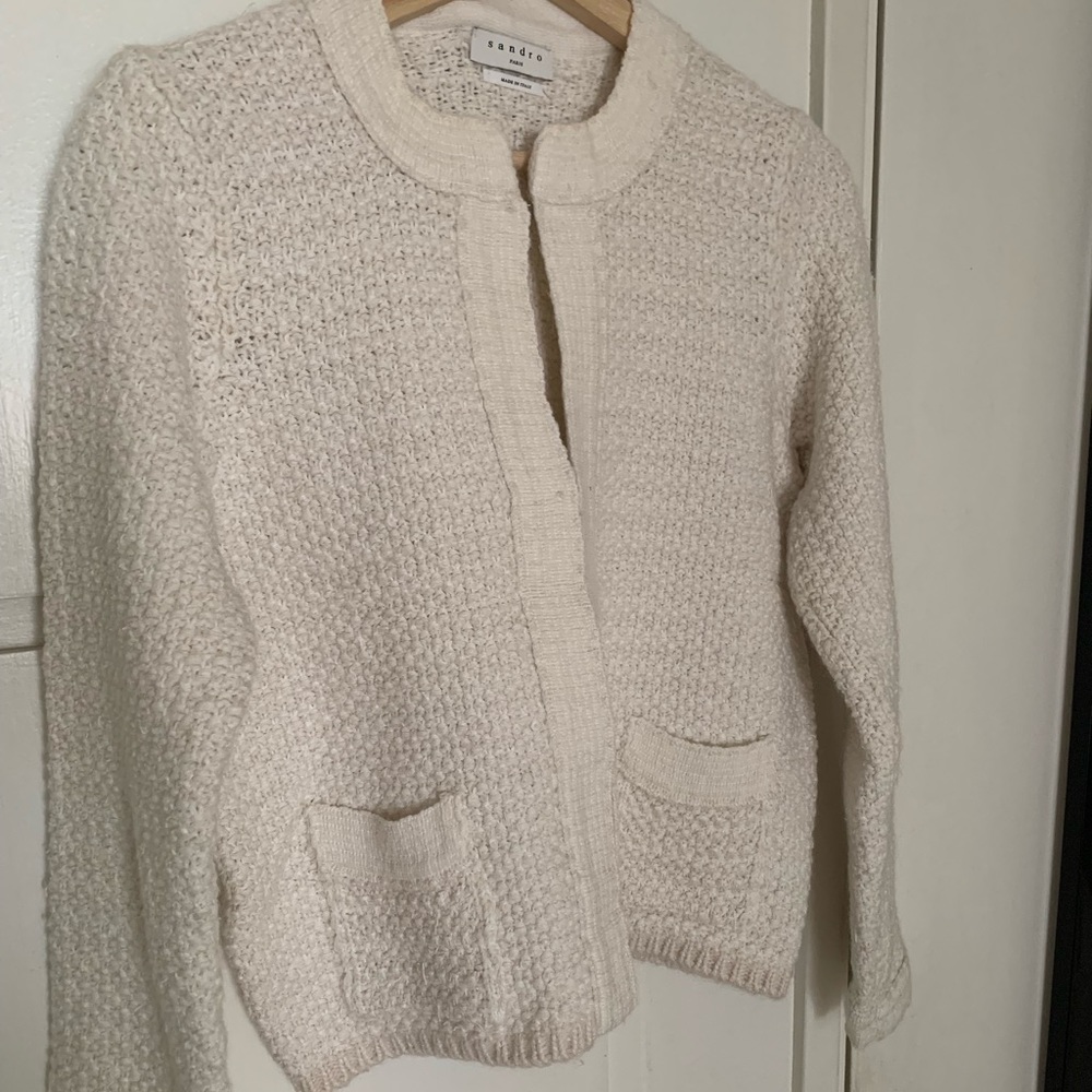 Sandro Cream Textured Knit Cardigan